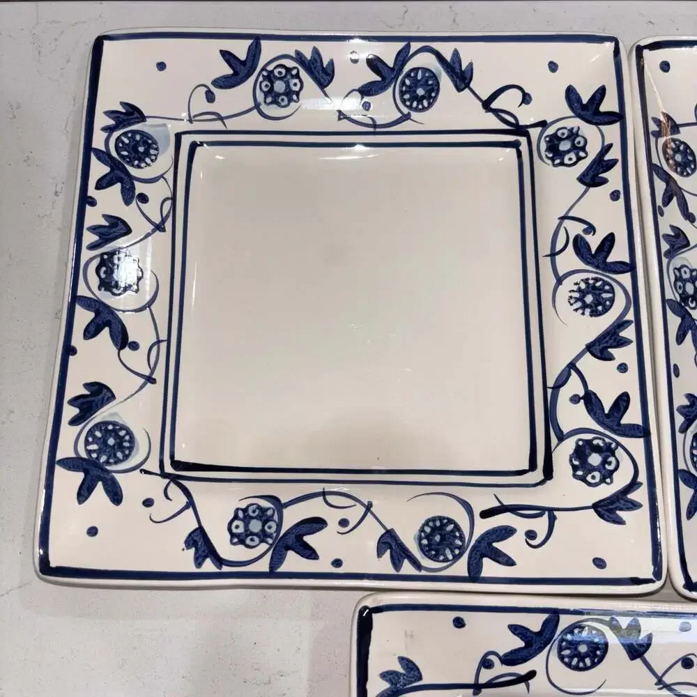 HD Designs Annalise Square Dinner Plate White Stoneware Blue Floral (3)